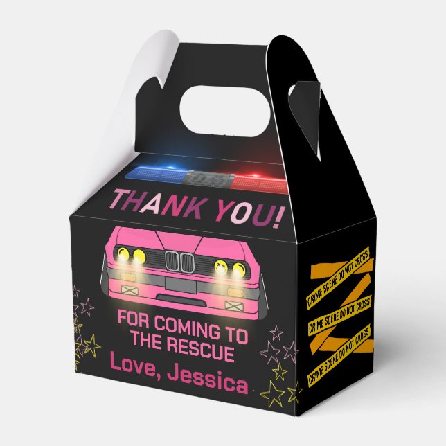 Caixinha De Lembrancinhas Festa de aniversário rosa-branca da Polícia (Frente)