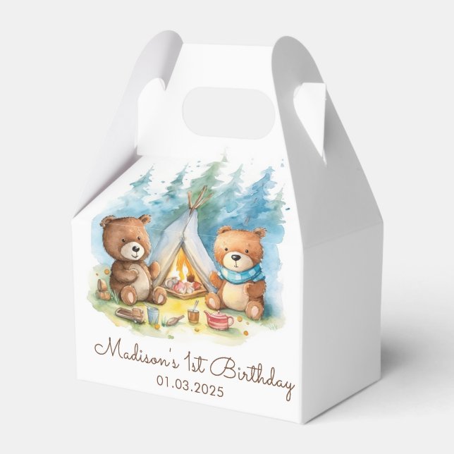 Caixinha De Lembrancinhas Festa de aniversário russa de Camping Mountain (Frente)