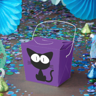 Caixinha De Lembrancinhas Festa de Aniversário Violeta com Gatos Pretos Fofo