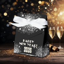 Festa de Ano Novo 2026 Preto Prata Brilhante