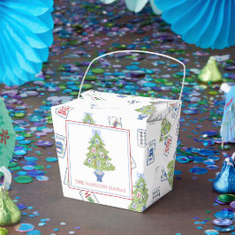 Caixinha De Lembrancinhas Festa de Árvore de Natal Watercolor Mahjong