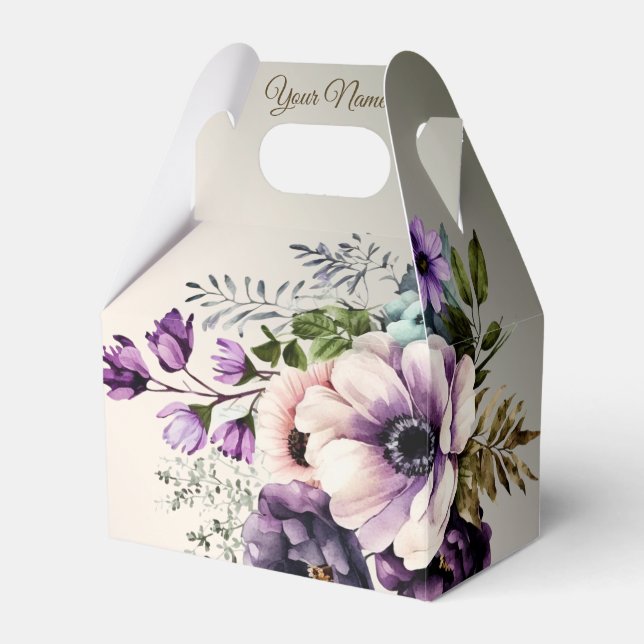 Caixinha De Lembrancinhas Festa de casamento Flores Rosa Púrpura Ouro Elegan (Frente)