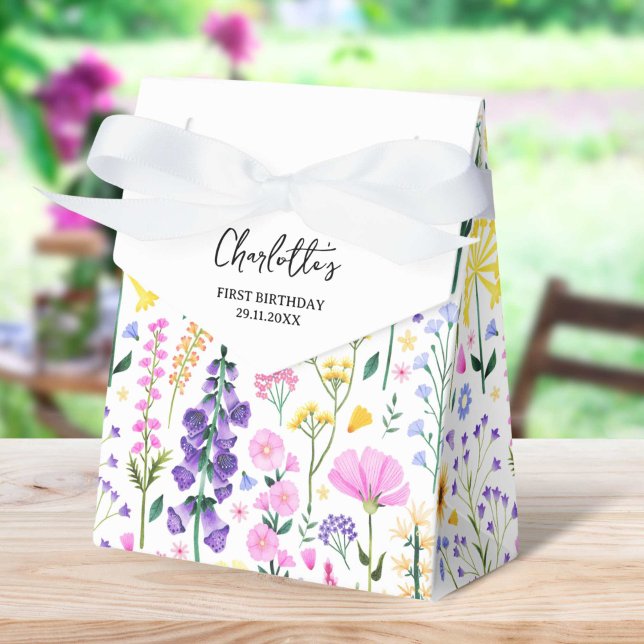 Caixinha De Lembrancinhas Festa de Jardim de Flores Selvagens Primeiro Anive (Wildflowers Garden Party First Birthday Favor Boxes)