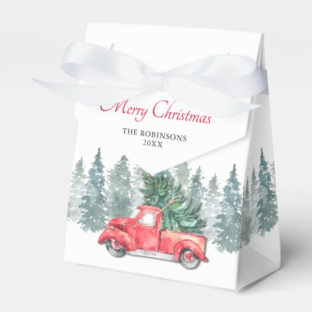 Caixinha De Lembrancinhas Festa de Natal do Caminhão Vermelho Antigo (Frente)
