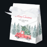 Caixinha De Lembrancinhas Festa de Natal Vintage Red Truck<br><div class="desc">Os natais vintages favorecem caixas com um simples fundo branco,  água-color spruce árvores,  um caminhão vermelho,  uma árvore de Natal,  as palavras "feliz natal",  seu nome e o ano.</div>