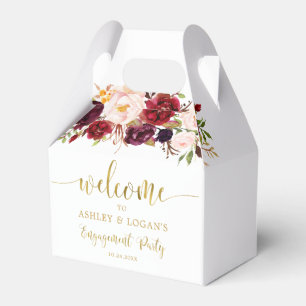 Caixinha De Lembrancinhas Festa de Noivado Boho Outono Gold Marsala