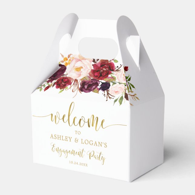 Caixinha De Lembrancinhas Festa de Noivado Boho Outono Gold Marsala  (Frente)