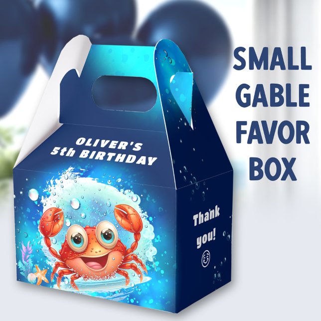 Caixinha De Lembrancinhas Festa de Piscina Azul do Marinho de Nascimento do  (Cute Crab Small Gable Favor Boxes - You can choose from 3 sizes of these gable favor boxes)