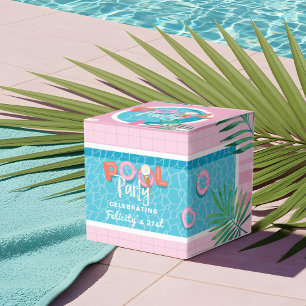 Caixinha De Lembrancinhas Festa de Piscina Tropical Rosa e Azul