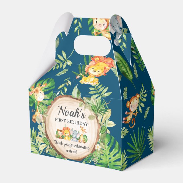 Caixinha De Lembrancinhas Festa de primeiro aniversario de Animais Selvagens (Frente)
