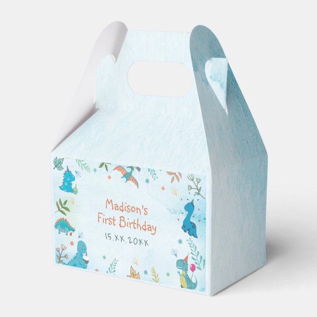 Caixinha De Lembrancinhas Festa de primeiro aniversario do Dinossauro Gato (Frente)