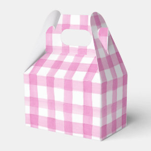 Caixinha De Lembrancinhas Festa do Jardim de Gingham Branco e Rosa de Aquare