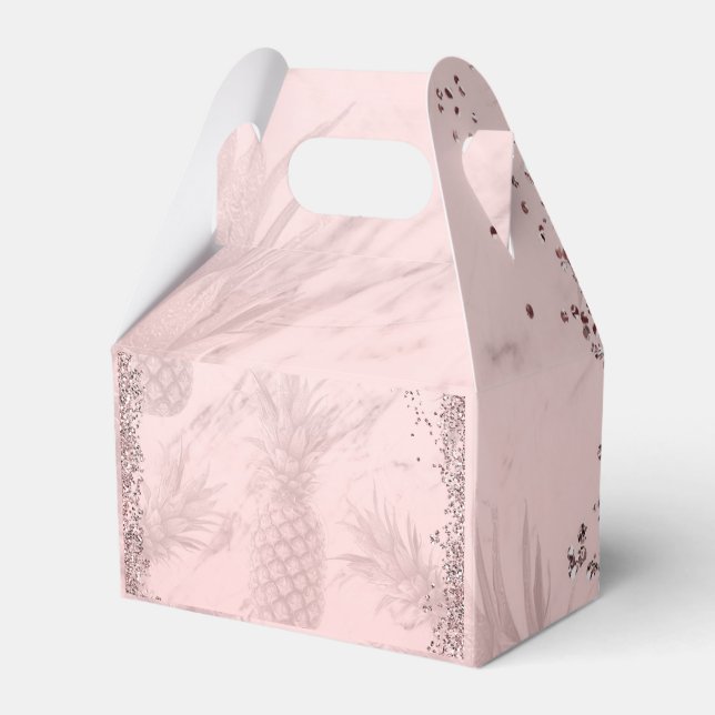 Caixinha De Lembrancinhas Festa Tropical de Abacaxi com Brilho em Ouro Rosa (Frente)