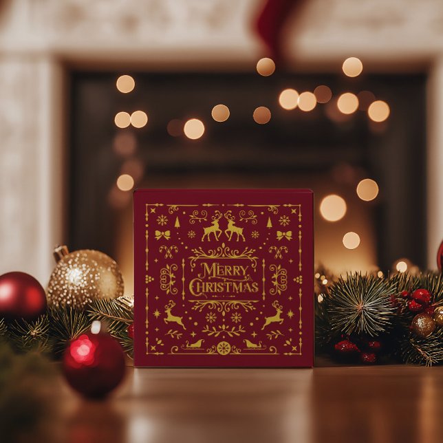 Caixinha De Lembrancinhas Festivo Feliz Natal Vermelho Clássico (Festive Merry Christmas Red & Gold Imitation Favor Boxes)