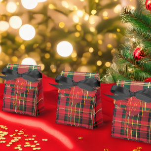 Caixinha De Lembrancinhas Festivo Tartan Red & Green Dourada 'Joy'