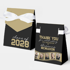 Caixinha De Lembrancinhas Fita Dourada de Colagem de Fotos em Preto e Bronze