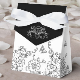 Caixinha De Lembrancinhas Fleur de lis casamento preto e branco