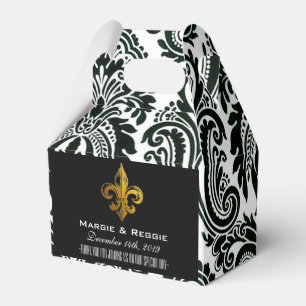 CAIXINHA DE LEMBRANCINHAS FLEUR DE LIS DOURADO E BRANCO NEGRO PERSONALIZADO