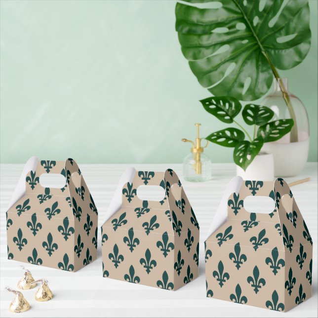 Caixinha De Lembrancinhas Fleur de Lis Pattern, Real Verde Francês em Creme (Múltiplo)