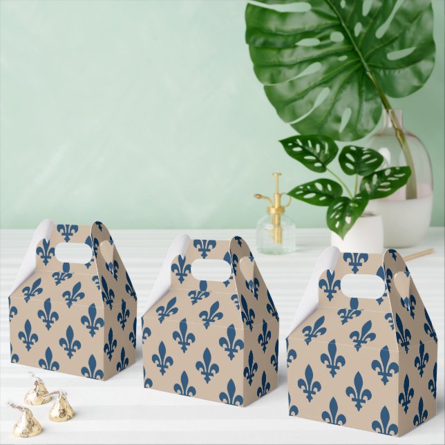Caixinha De Lembrancinhas Fleur de Lis Pattern, Royal French Blue em Creme (Múltiplo)