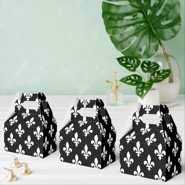 Caixinha De Lembrancinhas Fleur de Lis Pattern, Royal French, branco a preto (Múltiplo)