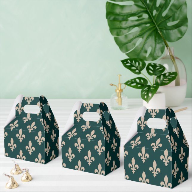Caixinha De Lembrancinhas Fleur de Lis Pattern, Royal French Cream on Green (Múltiplo)
