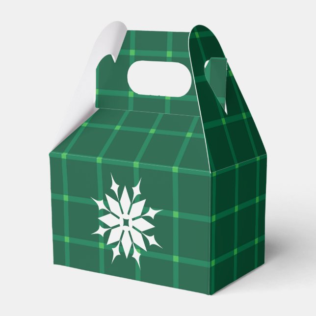 Caixinha De Lembrancinhas Floco de neve tradicional de Natal, xadrez verde-e (Frente)