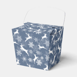 Caixinha De Lembrancinhas Flocos de neve de Natal azul padrão de cervo