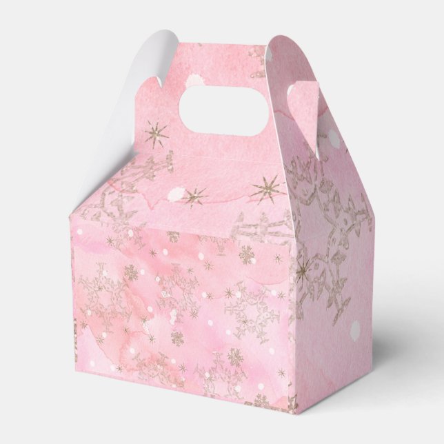 Caixinha De Lembrancinhas Flocos de Neve de Natal Rosa Padrão Boho (Frente)