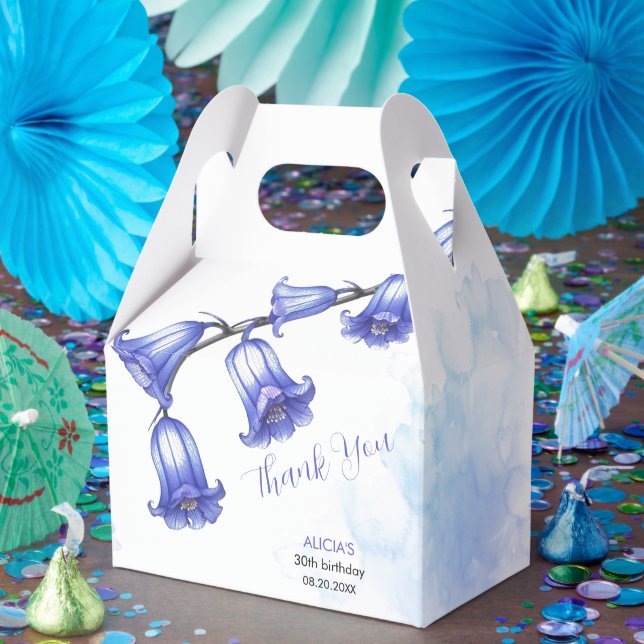 Caixinha De Lembrancinhas Flor de Campainha Azul Chic, Desabrochando, Obriga (Festa)