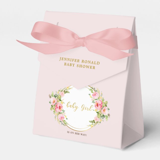 Caixinha De Lembrancinhas Flor rosa e Dourada chá de fraldas (Frente)