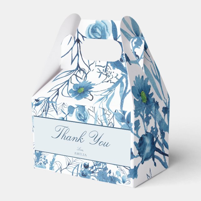 Caixinha De Lembrancinhas Floral Blue Obrigado (Frente)