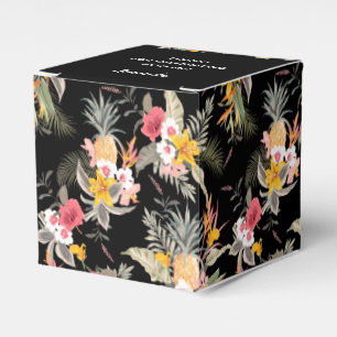 Caixinha De Lembrancinhas Floral de Abacaxi em Quadrado Preto