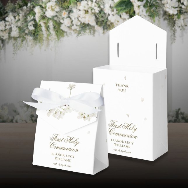 Caixinha De Lembrancinhas Floral do Flor Branco da Primeira Comunhão (First Holy Communion White Blossom Floral Favor Boxes)