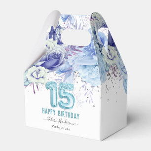 Caixinha De Lembrancinhas Floral Glitter Azul Claro 15 Feliz Aniversário Fa