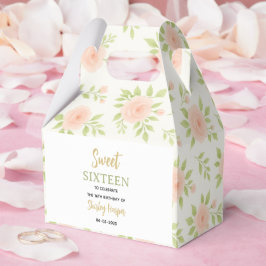 Caixinha De Lembrancinhas Floral Gold Script Sweet Sixteen Birthday 