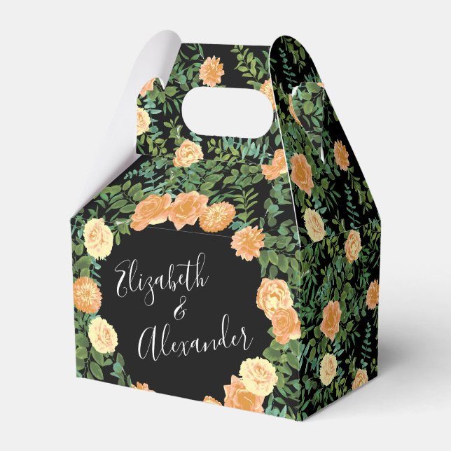 Caixinha De Lembrancinhas Floral Moderno de Casamento Negro e Pessegueiro (Frente)