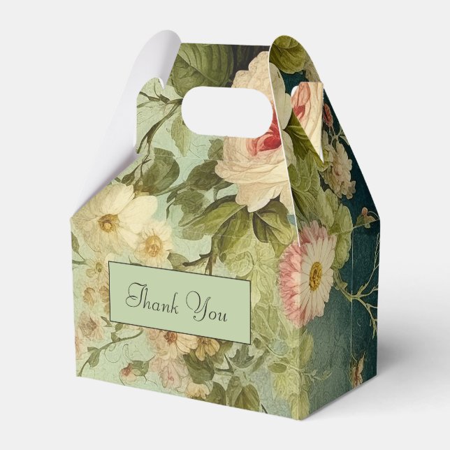 Caixinha De Lembrancinhas Floral Rosa Verde Vintage Personalizado  (Frente)