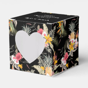 Caixinha De Lembrancinhas Floral Tropical em Coração Quadrado Preto