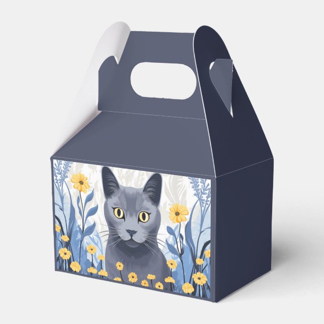 Caixinha De Lembrancinhas Flores Amarelas do Gato Azul Russo (Frente)