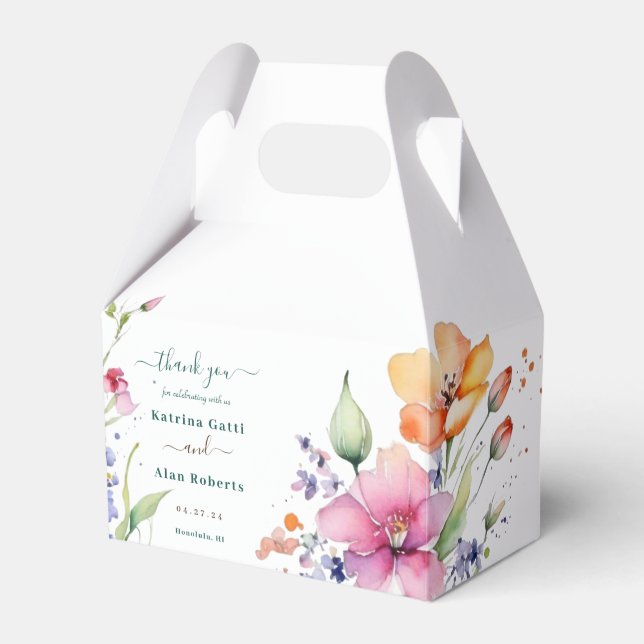 Caixinha De Lembrancinhas Flores Amarelas Rosa Pêssego (Frente)