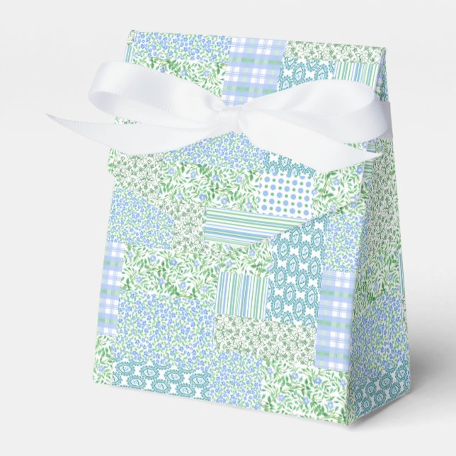 Caixinha De Lembrancinhas Flores Azuis Pergueiro Flores Vintage Faux Patchwo (Frente)