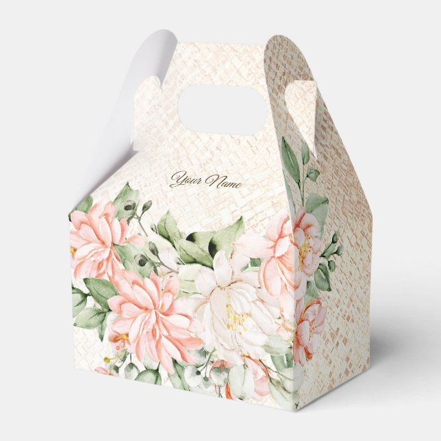 Caixinha De Lembrancinhas Flores Brancas de Pêssego do Partido Elegante (Frente)