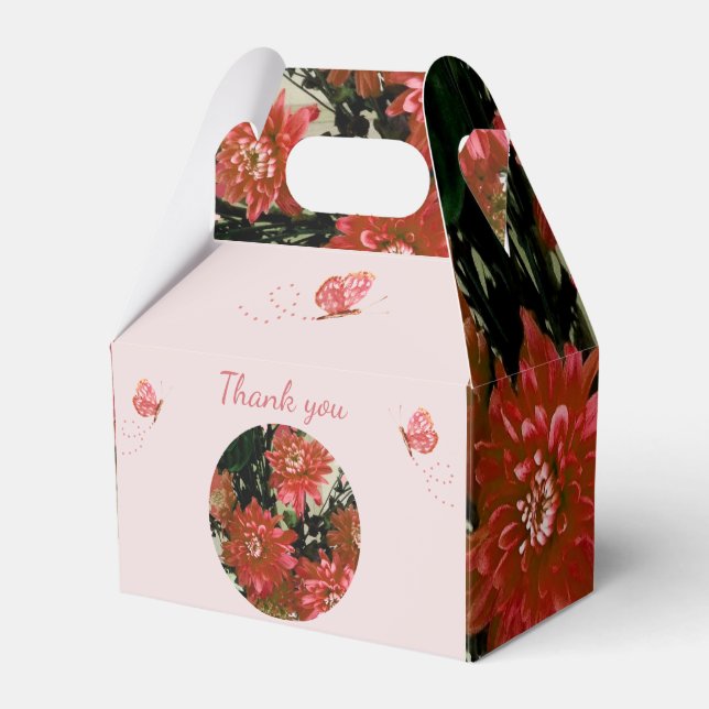 Caixinha De Lembrancinhas Flores Corais Borboleta Floral Obrigado (Frente)