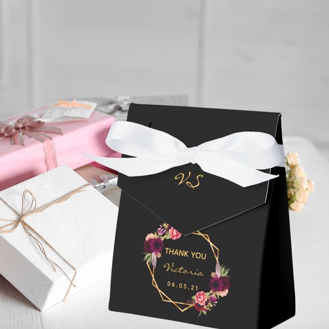 Caixinha De Lembrancinhas Flores de burlões geométricas de ouro negro de ani (Criador carregado)