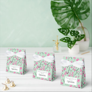 Caixinha De Lembrancinhas Flores de Cereja Rosa, Quinceanera Verde Mint