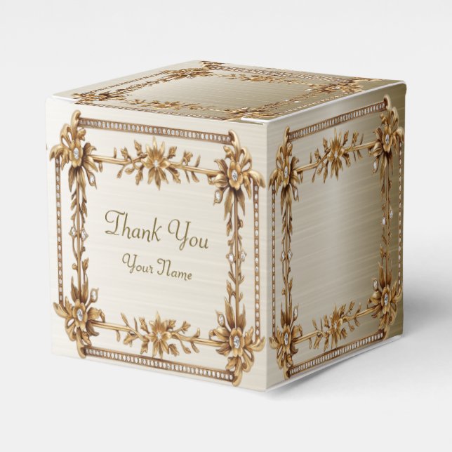 Caixinha De Lembrancinhas Flores de Dimons de Retângulo de Ornamentado Doura (Frente)