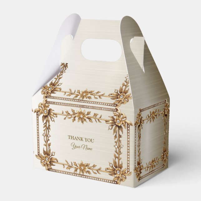 Caixinha De Lembrancinhas Flores de Dimons de Retângulo de Ornamentado Doura (Frente)