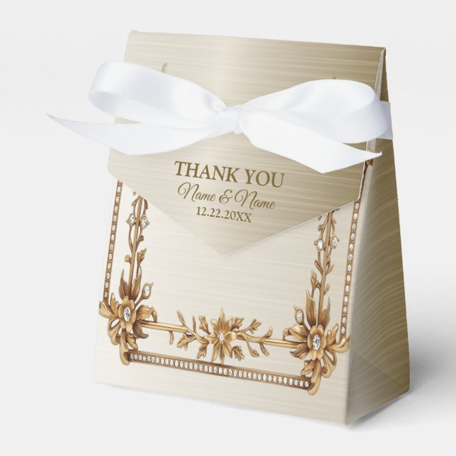 Caixinha De Lembrancinhas Flores de Dimons de Retângulo de Ornamentado Doura (Frente)