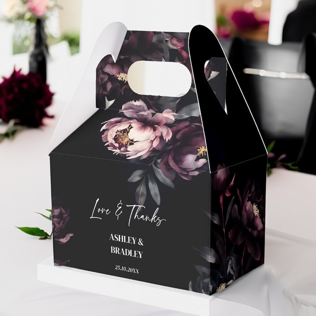 Caixinha De Lembrancinhas Flores de lama escuras e burgueiras favoritos de c (Dark moody burgundy flowers wedding favors favor box personalized wedding favor box black wedding)